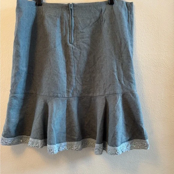Studio Y Skirt Grey-Brownish Teal Herringbone Flare Lace Hem 15/16 - Picture 2 of 12